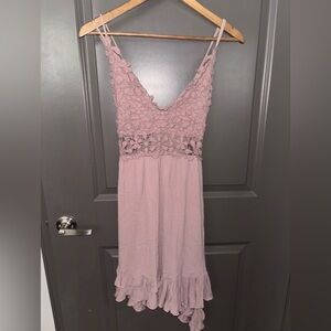 LA MIEL Pink Asymmetrical Ruffled Midi Dress